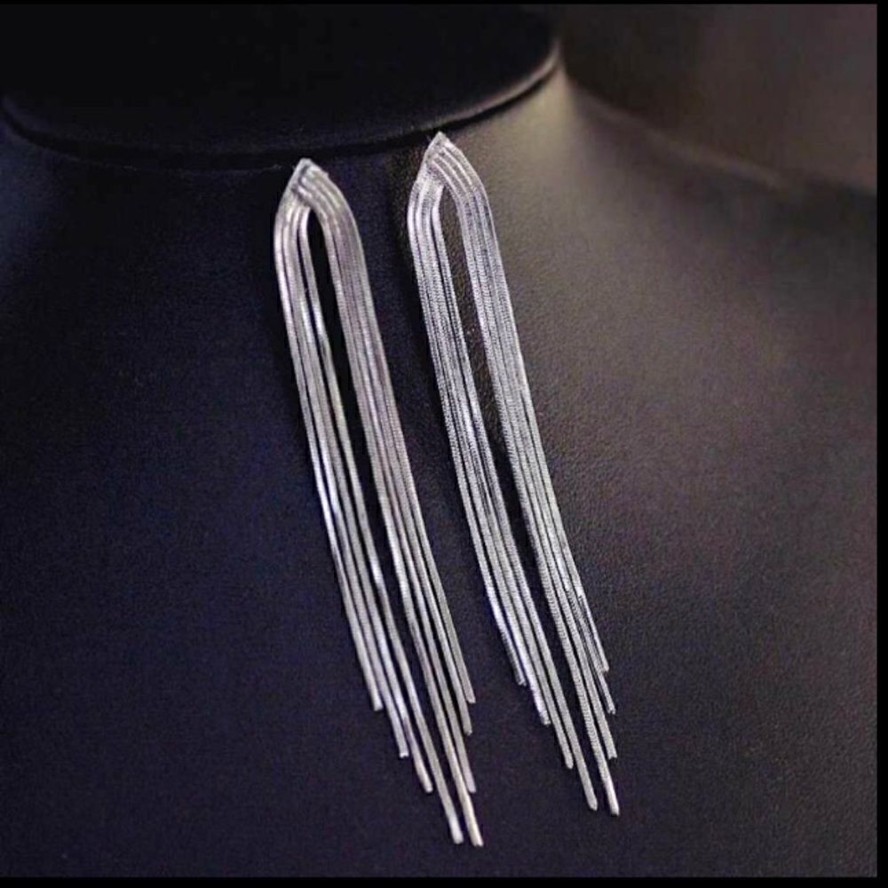 + Beautiful Silver Tassel Drop Dangle Earrings
